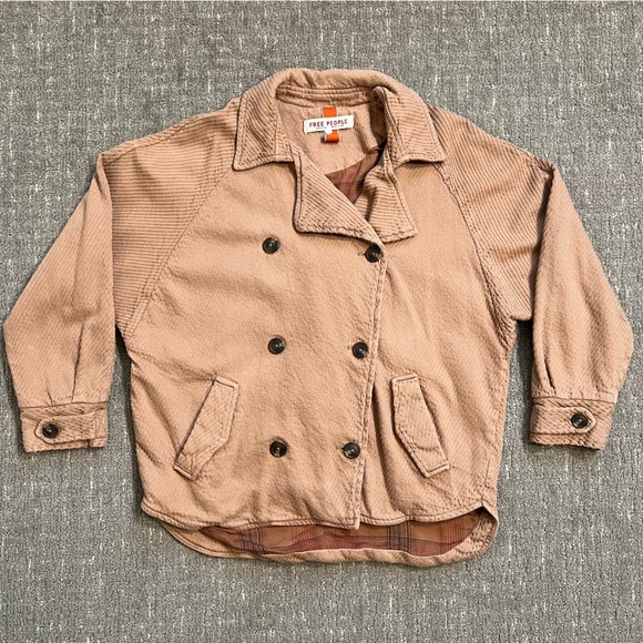 Free People Cotton Cord Double Breasted Jacket Size Medium Tan / Camel